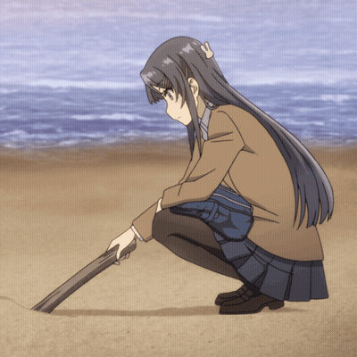Schoolgirl Squatting On Beach Holding Stick GIF