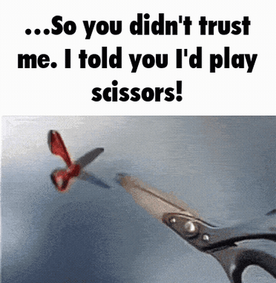 Tijeras cortando objeto rojo GIF