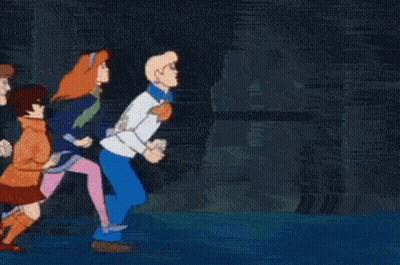 Scooby Doo And Friends Running Through Dark Room GIF