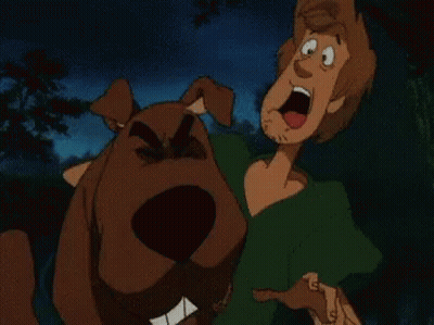 Scooby Doo And Shaggy Are Standing Next To Each Other With The Word Oinks In Pink GIF