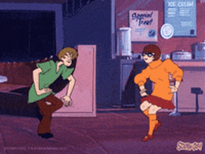 Scooby Doo Characters Dancing In Front Of Ice Cream Sign GIF