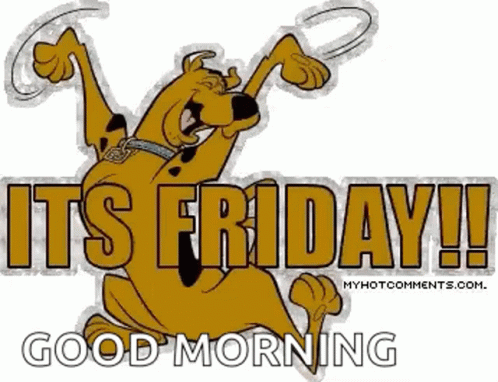 Scooby Doo Is Holding A Stick In His Mouth And Says `` It 'S Friday ! '' GIF