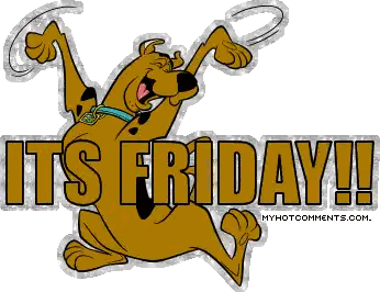 Scooby Doo Says It 'S Friday With His Arms Up In The Air Sticker