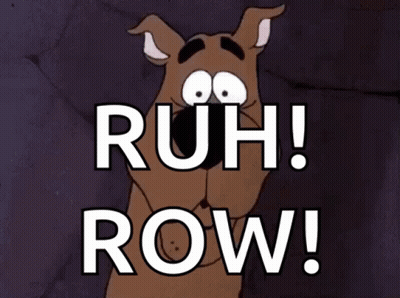 Scooby Doo Says " Ruh Row " In Front Of A Purple Background GIF