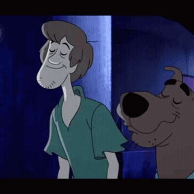 Scooby Doo Standing Next To Man With Eyes Closed GIF