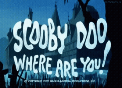 Scooby Doo Where Are You Is Written On A Blue Background GIF