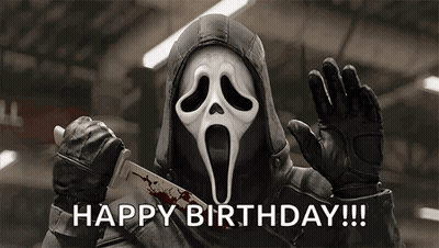 Scream Holding Bloody Knife Saying Happy Birthday GIF