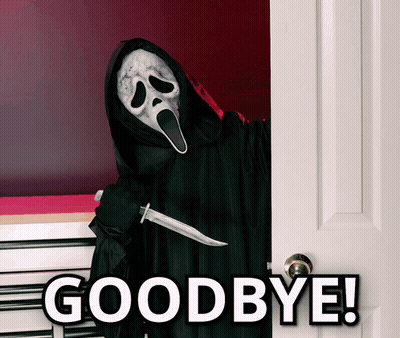 Scream Mask Holding Knife At Door Saying Goodbye GIF