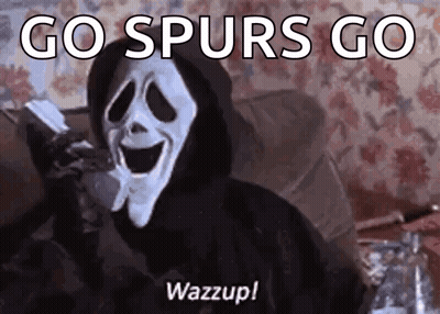 Scream Mask On Couch With Go Spurs Go GIF