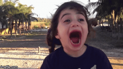 Screaming Little Girl In Blue Shirt With White Bear GIF