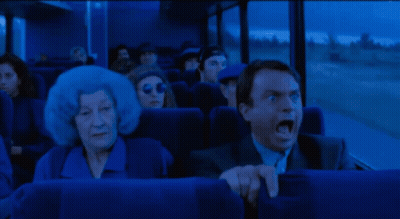 Screaming Man In Suit On Blue Bus GIF