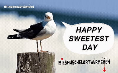 Seagull On Wooden Post With Sweetest Day Speech Bubble GIF