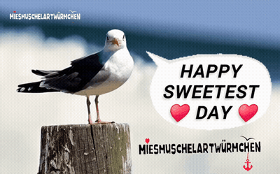 Seagull On Wooden Post With Sweetest Day Speech Bubble GIF