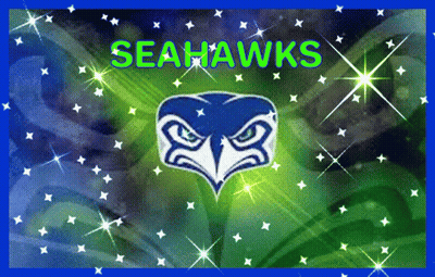 Seahawks Logo Surrounded By Stars On Green And Blue GIF