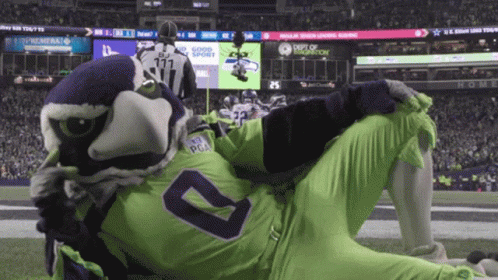 Seahawks Mascot Laying On Field With Referee GIF