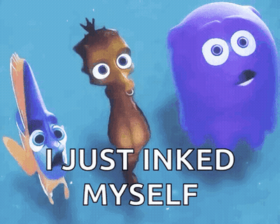 Seahorse And Purple Ghost Saying I Just Inked Myself GIF