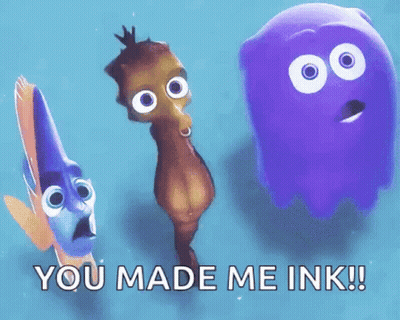 Seahorse And Purple Ghost Saying You Made Me Ink GIF
