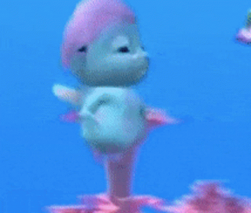 Seahorse Wearing Pink Hat Swimming GIF
