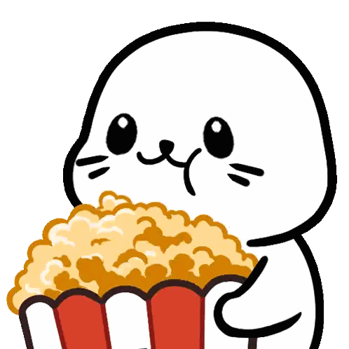 Seal Eating Popcorn From Red And White Box Sticker