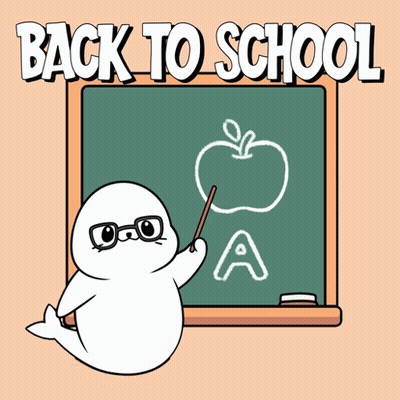 Seal Pointing At Apple On Blackboard With Back To School GIF