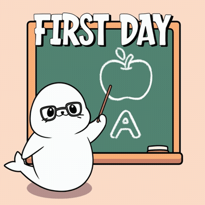 Seal Pointing At Apple On First Day Chalkboard GIF