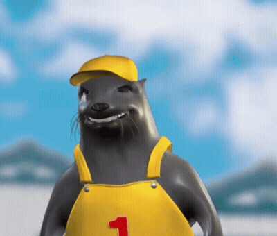 Seal Wearing Hat And Overalls With Number 1 GIF