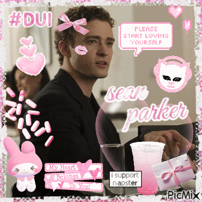 Sean Parker Surrounded By Pink And White Icons GIF