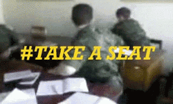 Seats Taken Soldier Hitting Chair GIF