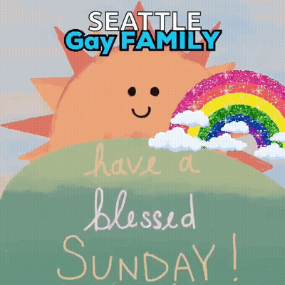 Seattle Gay Family Greeting Card With Smiling Sun And Rainbow GIF
