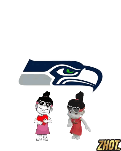 Seattle Seahawks Logo Behind Girls In Heart Sunglasses Sticker