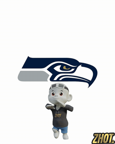 Seattle Seahawks Logo With Cartoon Character In Zhot Shirt GIF