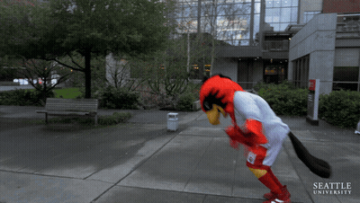Seattle University Mascot Standing On Sidewalk GIF