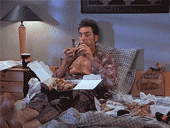 Seinfeld Kramer Giddy Up Eating In Bed GIF