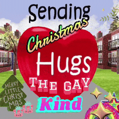 Sending Christmas Hugs Gay Card GIF