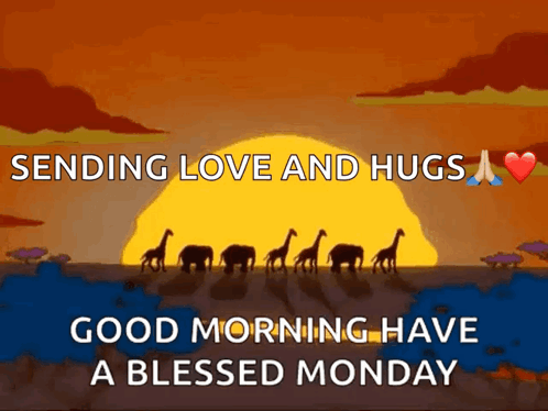 Sending Love And Hugs Good Morning Have A Blessed Monday With A Picture Of Giraffes GIF