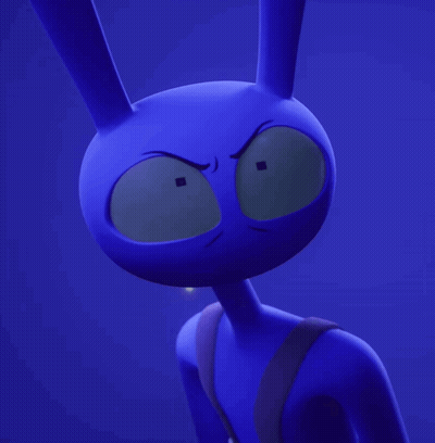 Serious Blue Cartoon Character With Big Eyes GIF