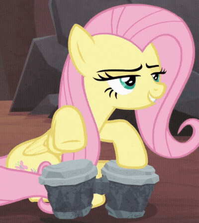 Serious Cartoon Pony Holding Two Rocks GIF
