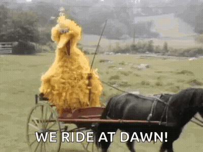 Sesame Street Big Bird Riding Horse-Drawn Carriage GIF