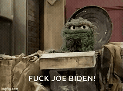 Sesame Street Character Says Fuck Joe Biden On Trash Can GIF