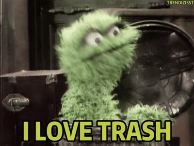 Sesame Street Character Says I Love Trash In Yellow Letters GIF