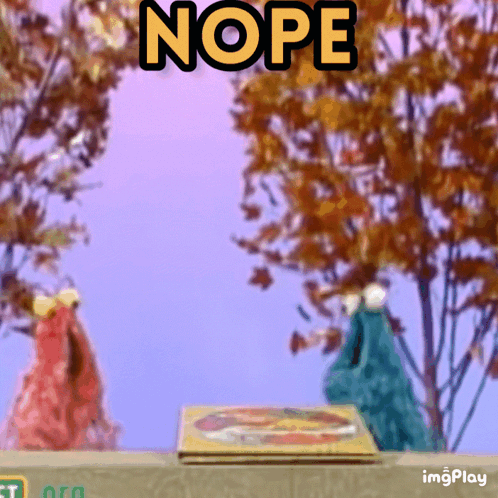Sesame Street Characters Elmo And Elmo Are Standing In Front Of A Book That Says Nope GIF