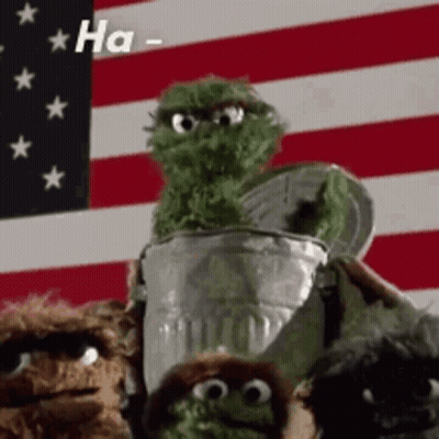 Sesame Street Characters In Front Of American Flag GIF
