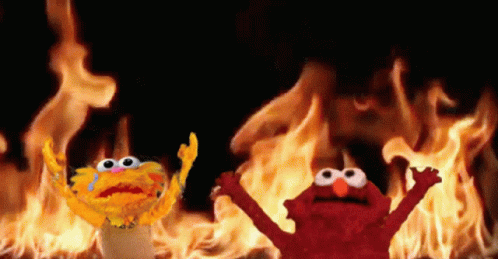 Sesame Street Elmo And Oscar Standing By Fire GIF