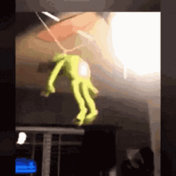 Sesame Street Kermit Suicide Hanging From Ceiling Fan GIF