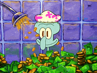 Sguidward Watching Mr Krabs Money Falling GIF