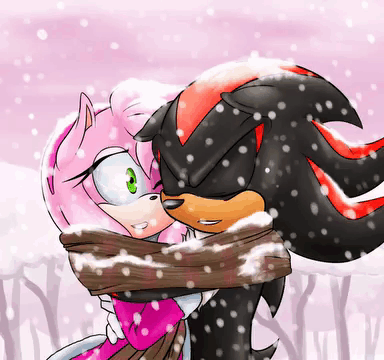 Shadow And Amy Hugging In Snow GIF