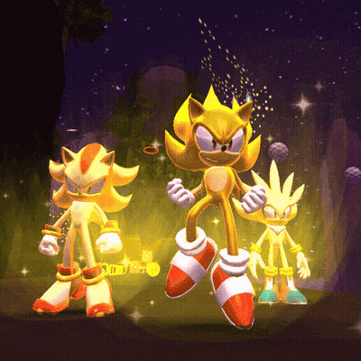 Shadow And Super Sonic Standing Next To Each Other GIF