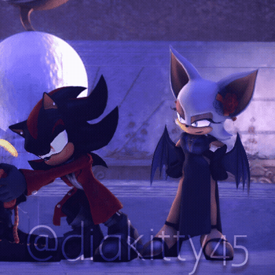 Shadow The Hedgehog And Rouge The Bat Standing Side By Side On Purple Background GIF