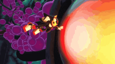 Shadow The Hedgehog Flying Through Purple Bubbles GIF
