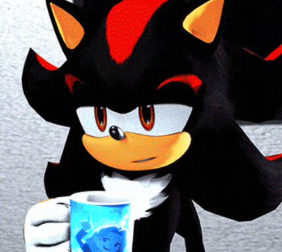 Shadow The Hedgehog From Sonic The Hedgehog Is Holding A Cup Of Coffee GIF